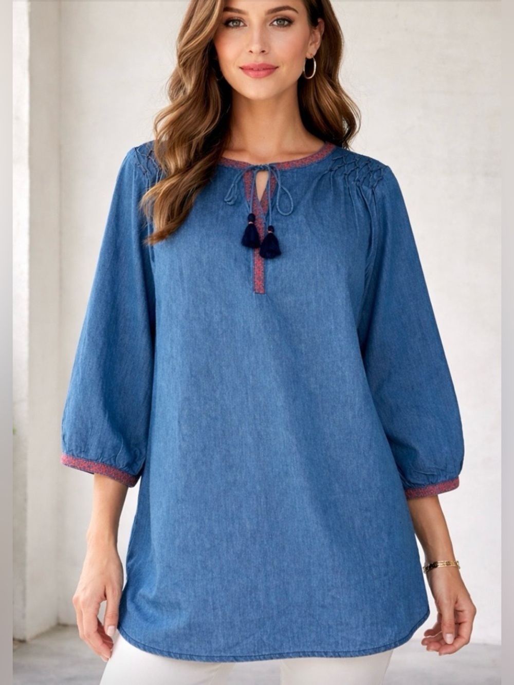 NWT!Avenue blue needle point three-quarter button sleeve blouse size 22/24 or 3X